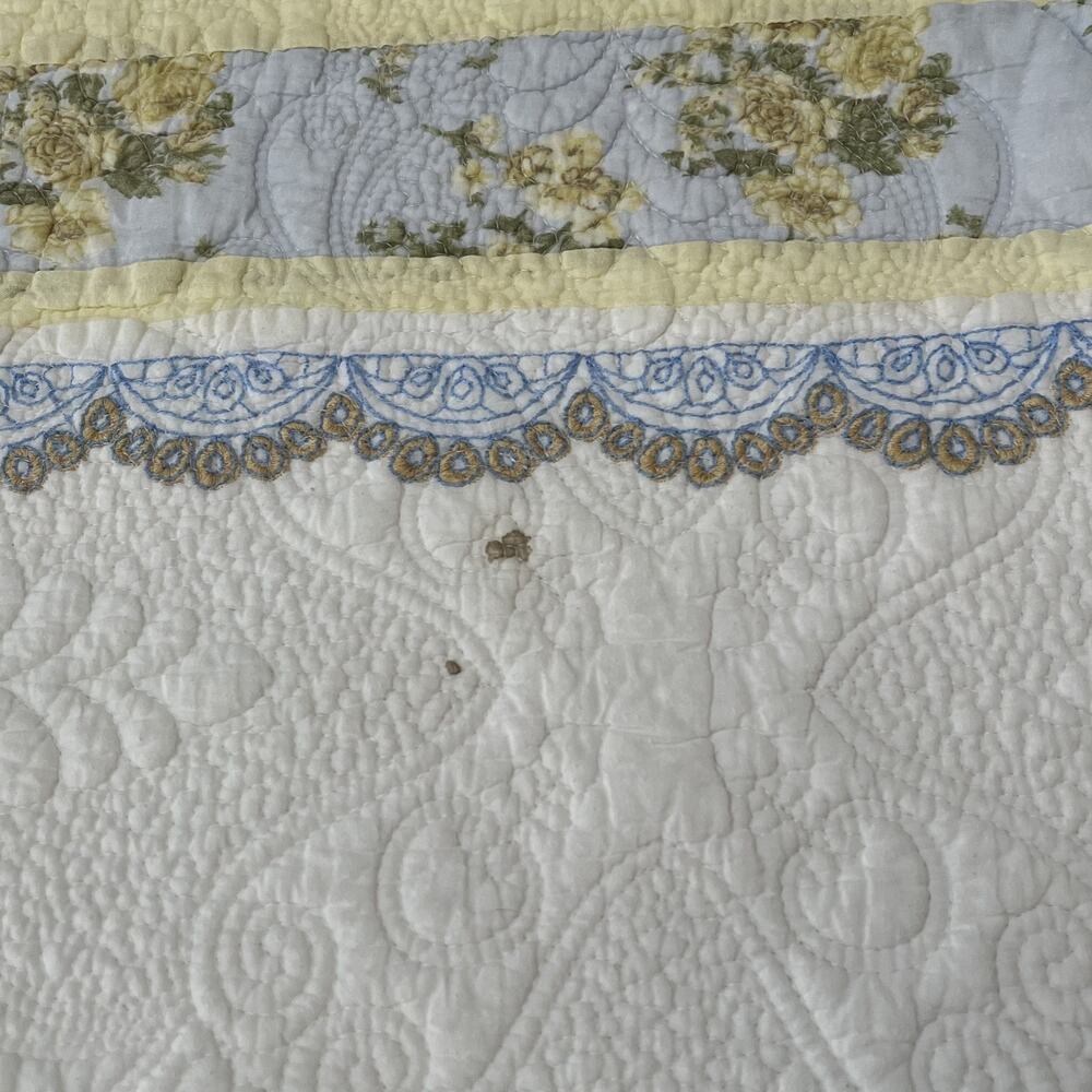 Vintage Yellow Floral Medallion Design Cotton Quilt 87"x83" - Picture 8 of 15
